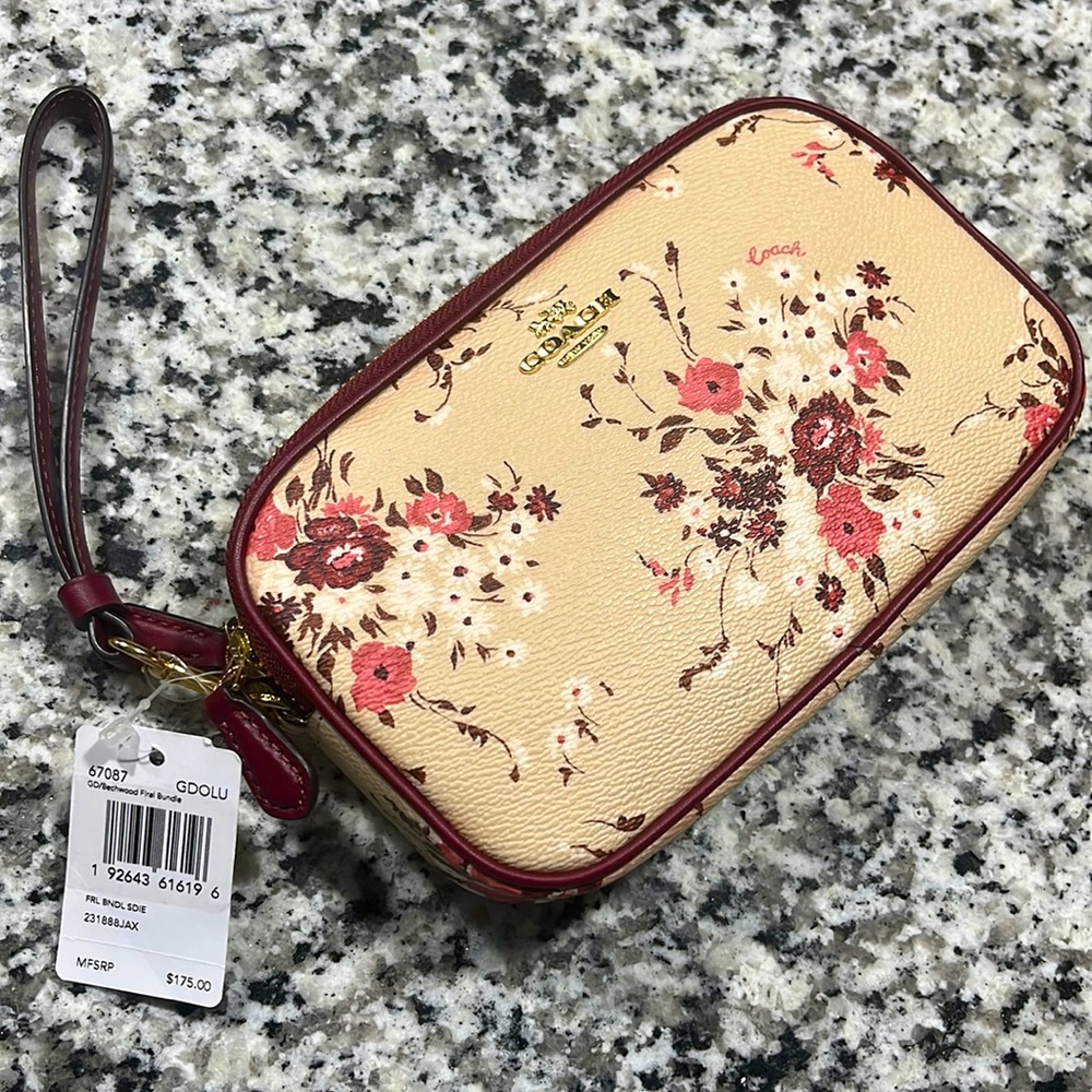 Coach Wristlet- NWT Gold/Beechwood Floral- includes full length strap. Perfect!